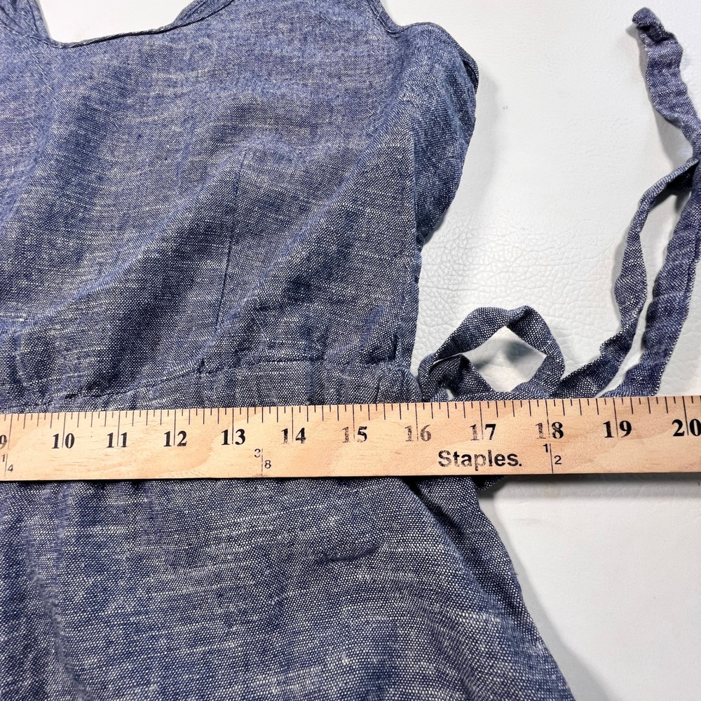 Max Studio Jumpsuit Women L Blue Linen Blend Chambray Wide Leg Side Tie Coastal - Picture 7 of 12